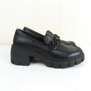 Madden Girl Black Chunky Slip On Loafers Size 6.5 Lug Soles Faux Leather